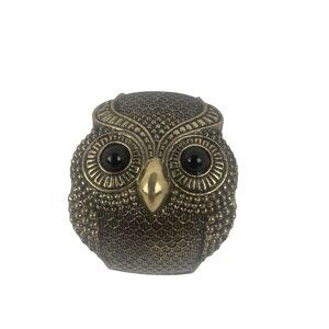 Brass Owl Cuff Bracelet With Black Stone Eyes Retro Statement Piece Unique